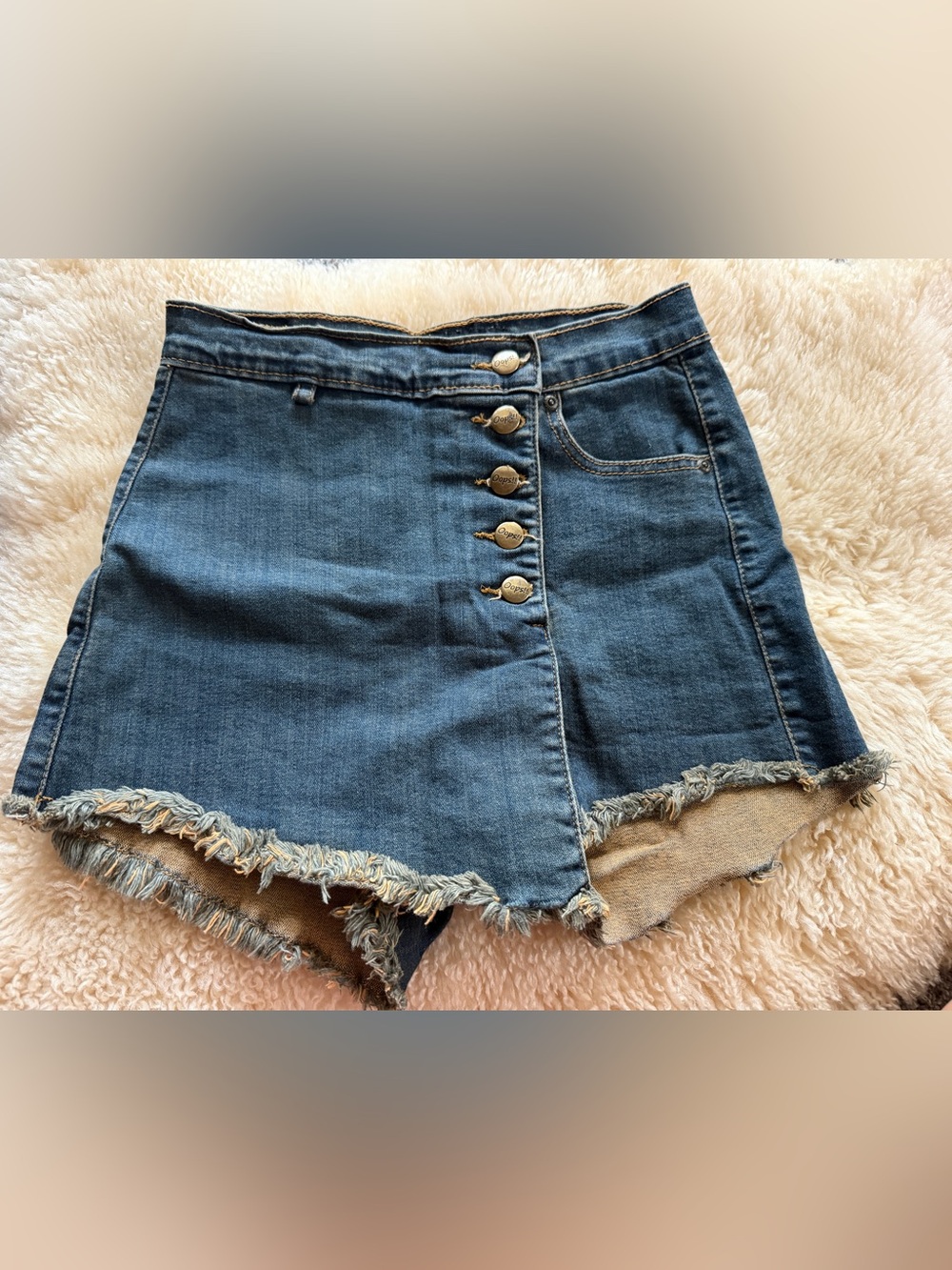 Denim Frayed Hem Button-Front Women’s Shorts - Blue